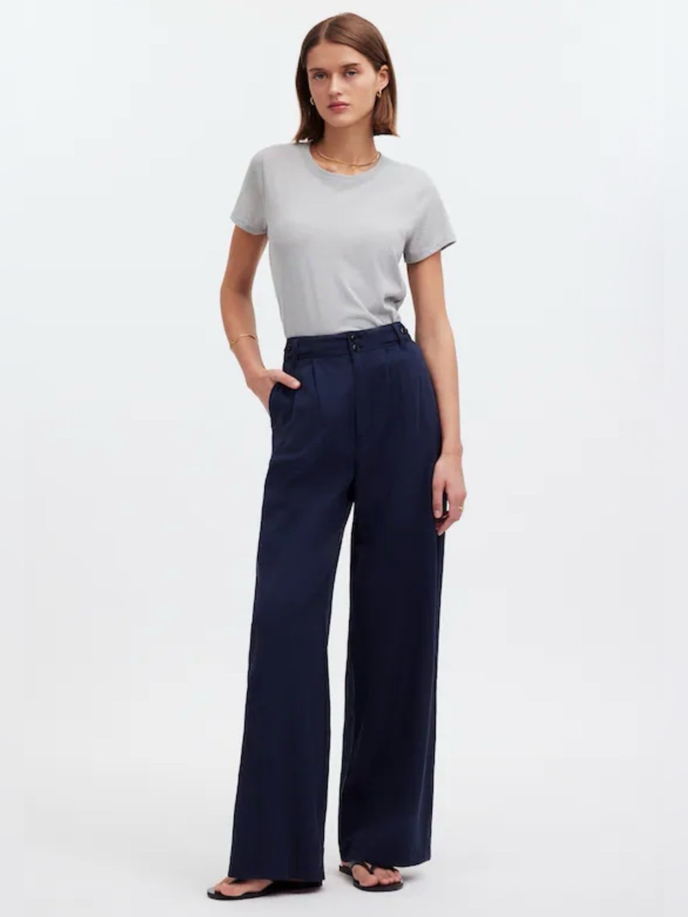 Madewell Harlow Wide-Leg Pants Deep Indigo Linen Blend Size 6